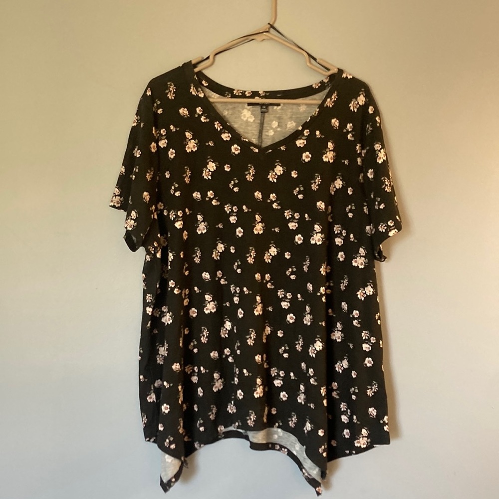 All At Once black with floral pattern blouse
